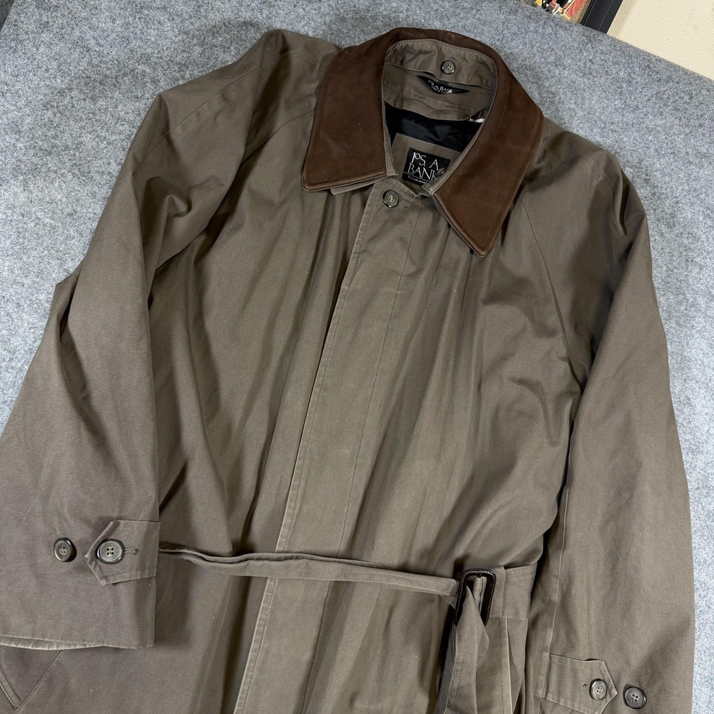 Jos. A. Bank Trench Coat Mens 42L Long Brown Cotton Belted Removable Liner